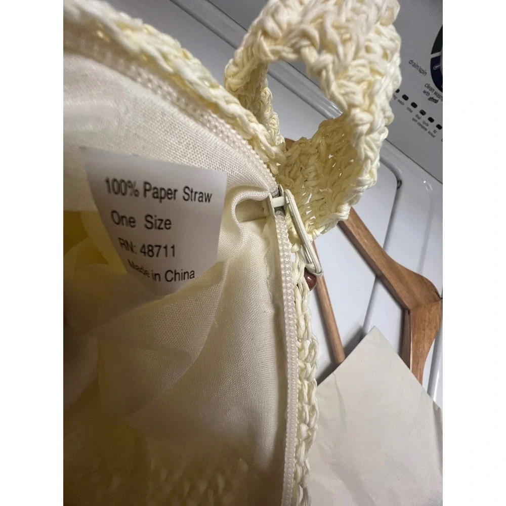 Woven Paper Straw‎ Crossbody Bag Ivory White Summer Beach Boho RN 48711